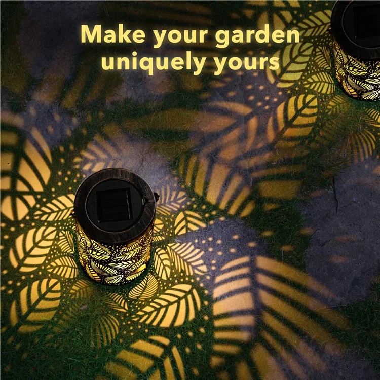 Farol solar de jardín con diseño 3D de follaje dinámico y hueco de metal, tamaño S