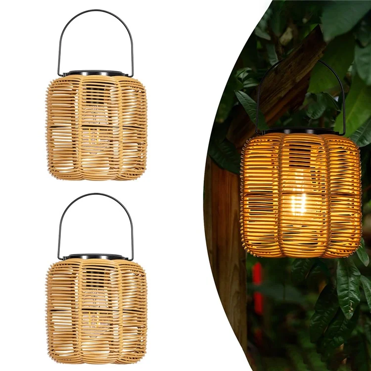 HY1282 2 Stück Solarleuchten Outdoor Solar Betriebene Wasserdichte Hängende Rattan Leuchte für Garten Terrasse Hof