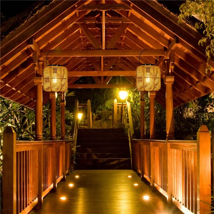 HY1282 2 Stück Solarleuchten Outdoor Solar Betriebene Wasserdichte Hängende Rattan Leuchte für Garten Terrasse Hof