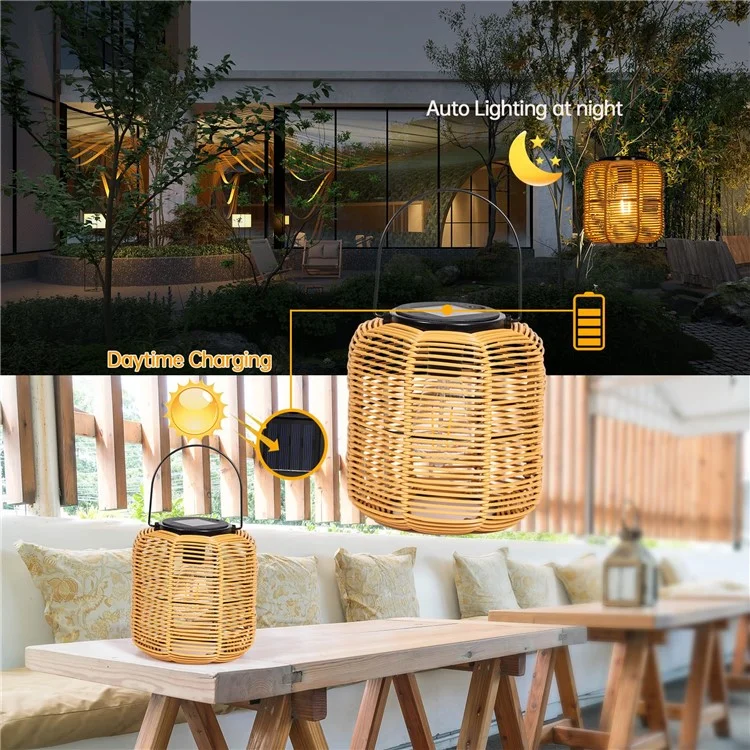 HY1282 2 Stück Solarleuchten Outdoor Solar Betriebene Wasserdichte Hängende Rattan Leuchte für Garten Terrasse Hof