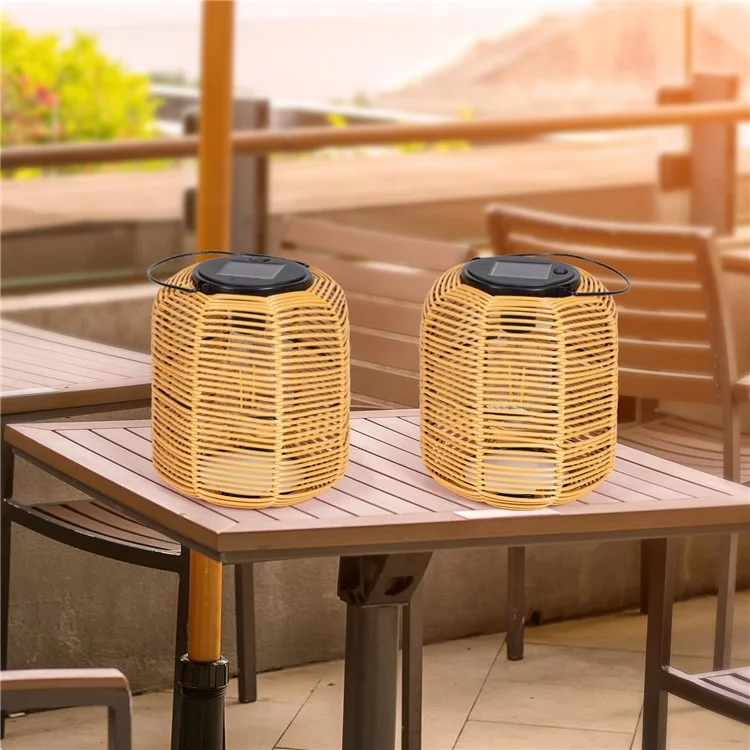HY1282 2 Stück Solarleuchten Outdoor Solar Betriebene Wasserdichte Hängende Rattan Leuchte für Garten Terrasse Hof