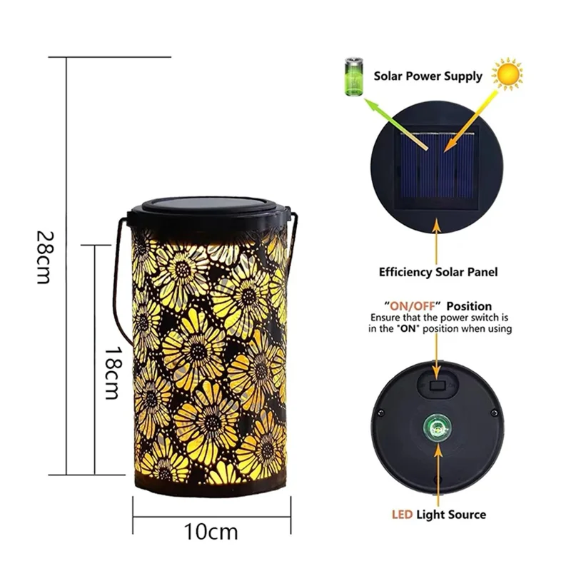 3D Dynamisk Krysantemum Udhulning Metal Udendørs Hængelampe Have Sollygte, Størrelse S