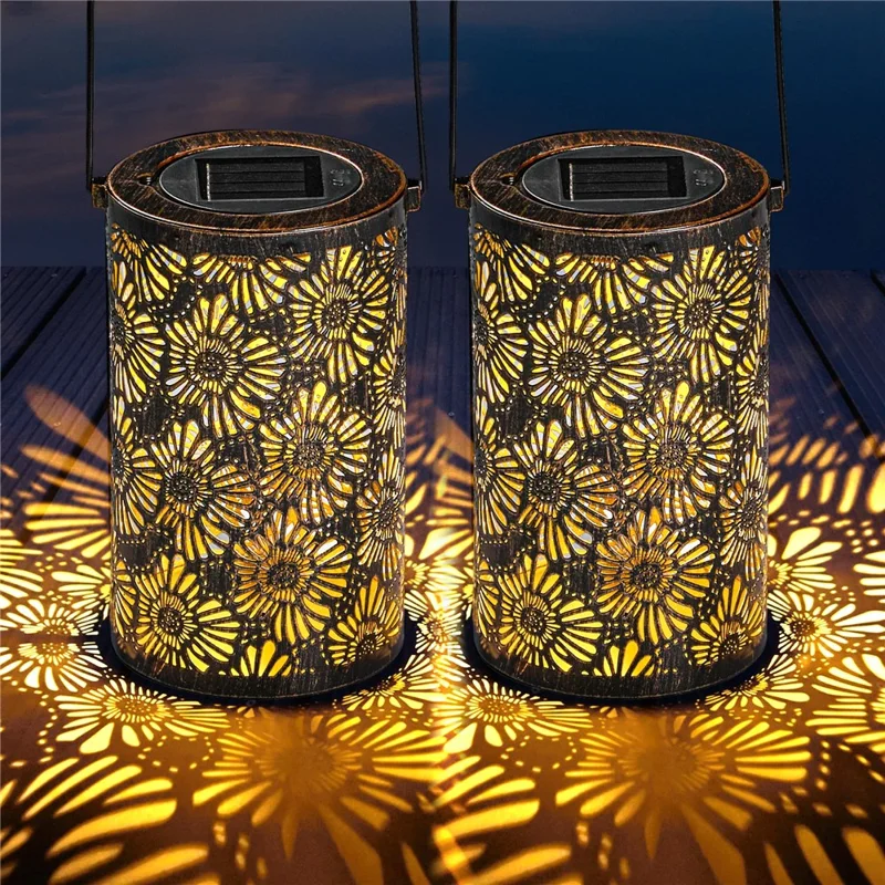 3D Dynamisk Krysantemum Udhulning Metal Udendørs Hængelampe Have Sollygte, Størrelse S