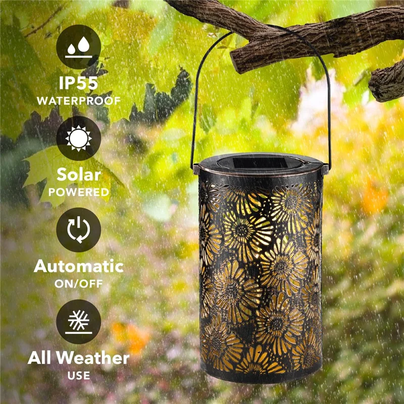 3D Dynamisk Krysantemum Udhulning Metal Udendørs Hængelampe Have Sollygte, Størrelse S