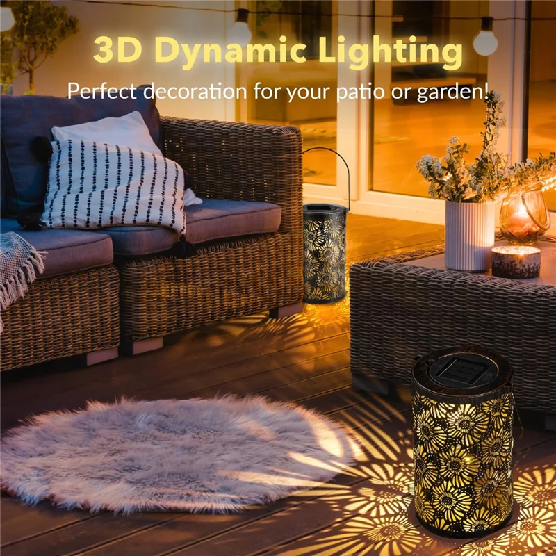 3D Dynamisk Krysantemum Udhulning Metal Udendørs Hængelampe Have Sollygte, Størrelse S