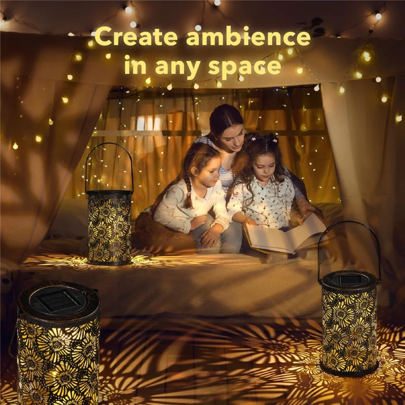 3D Dynamisk Krysantemum Udhulning Metal Udendørs Hængelampe Have Sollygte, Størrelse S