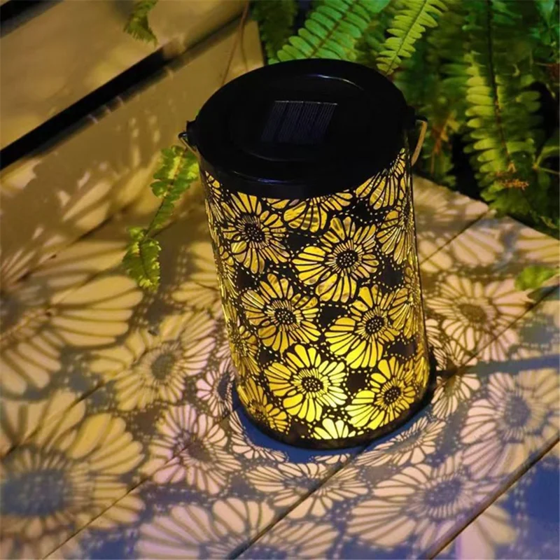 3D Dynamisk Krysantemum Udhulning Metal Udendørs Hængelampe Have Sollygte, Størrelse S