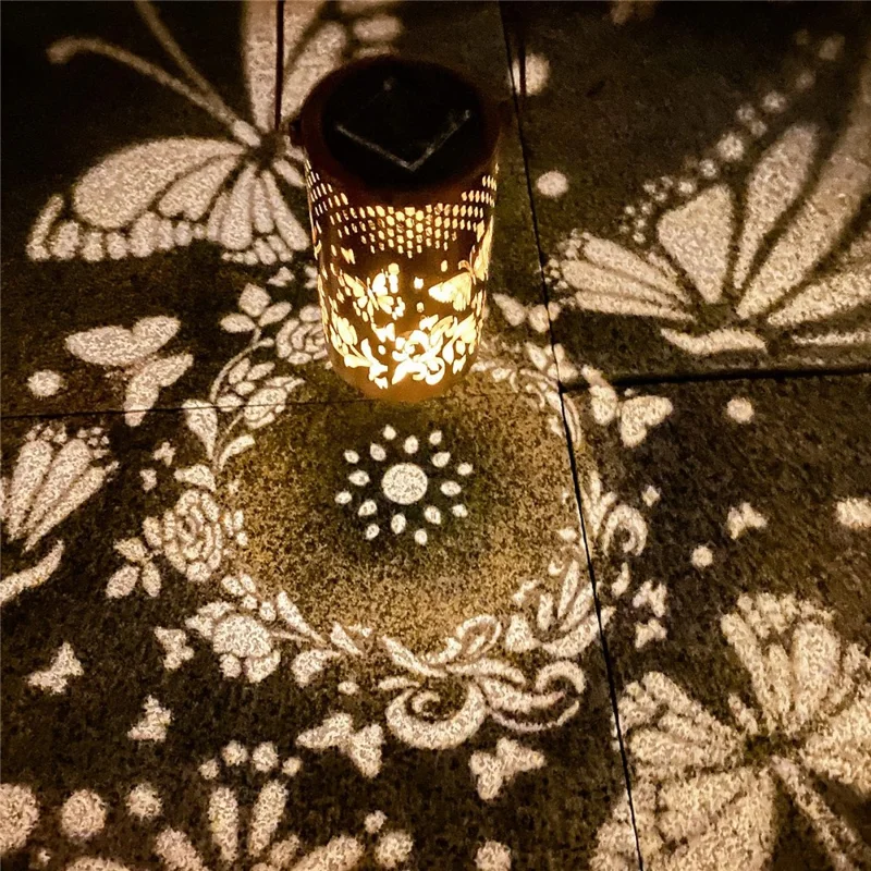 Butterfly Hollow Out Iron Solar Lantern Waterproof Outdoor Hanging Garden Light, Size S