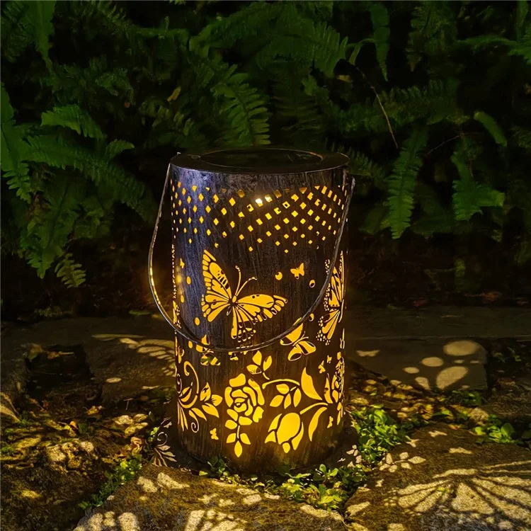 Butterfly Hollow Out Iron Solar Lantern Waterproof Outdoor Hanging Garden Light, Size L