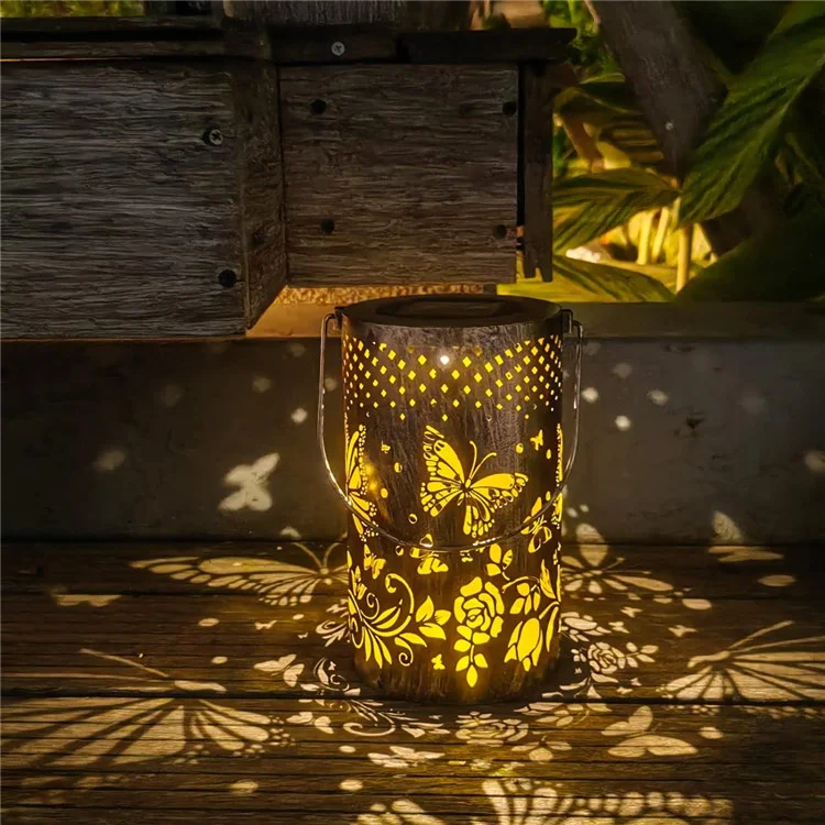 Butterfly Hollow Out Iron Solar Lantern Waterproof Outdoor Hanging Garden Light, Size L