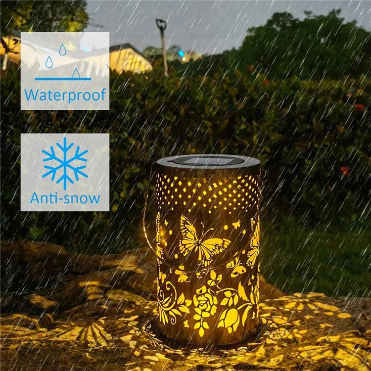 Butterfly Hollow Out Iron Solar Lantern Waterproof Outdoor Hanging Garden Light, Size L