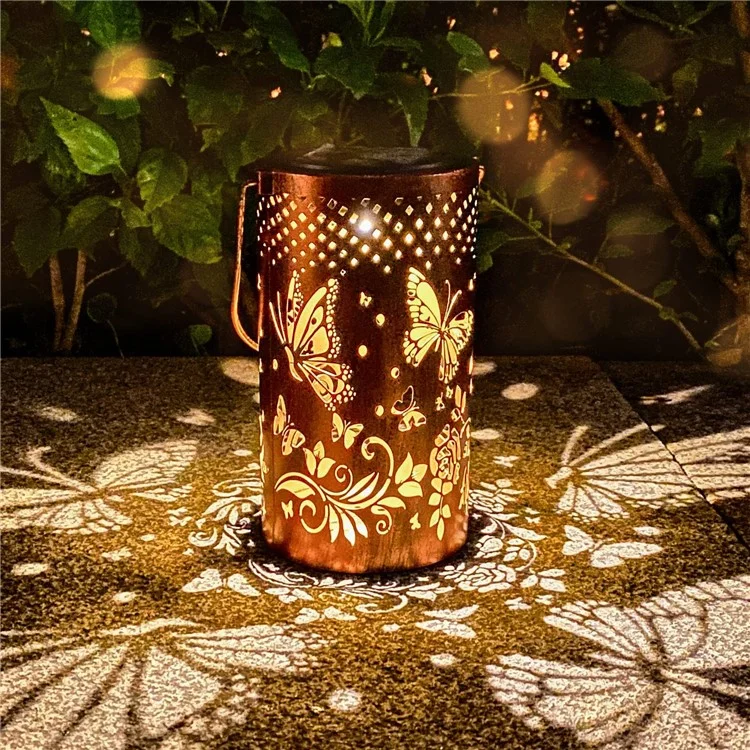 Butterfly Hollow Out Iron Solar Lantern Waterproof Outdoor Hanging Garden Light, Size L