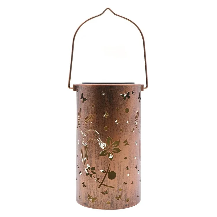 Farol colgante solar decorativo para jardín de metal calado en forma de colibrí, tamaño L