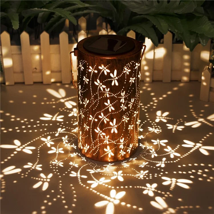 Lámpara solar de libélula con diseño hueco, metal para exteriores, decoración de jardín, tamaño S