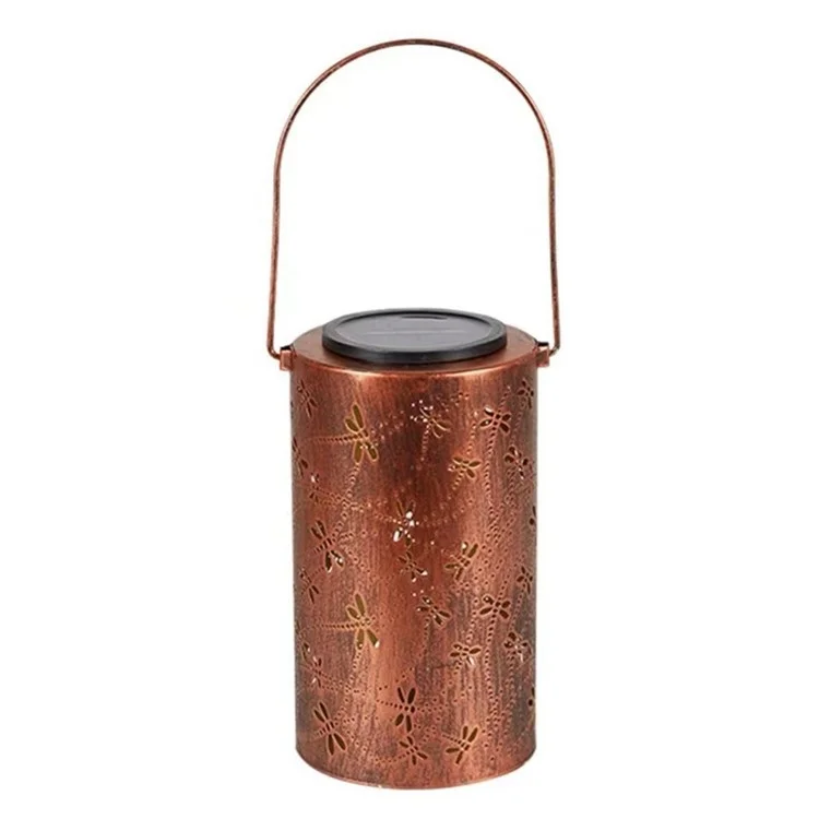 Lámpara colgante solar decorativa de metal calado en forma de libélula para exterior, tamaño L