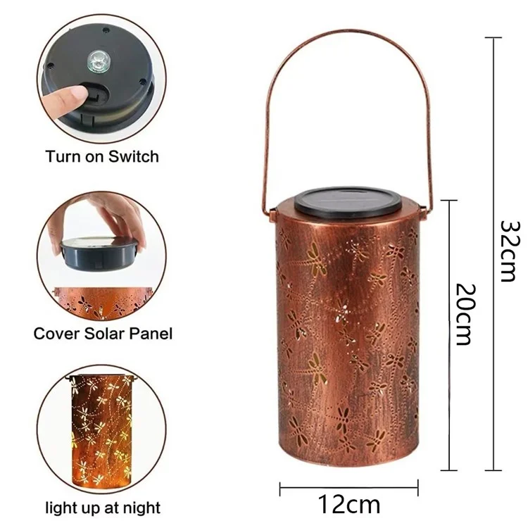 Lámpara colgante solar decorativa de metal calado en forma de libélula para exterior, tamaño L