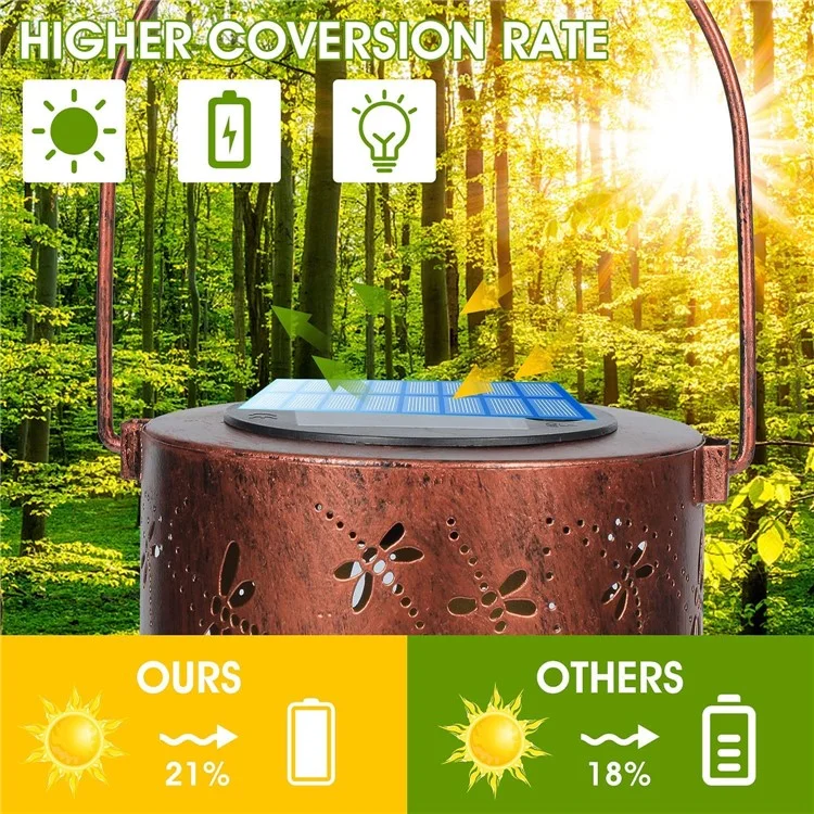 Lámpara colgante solar decorativa de metal calado en forma de libélula para exterior, tamaño L