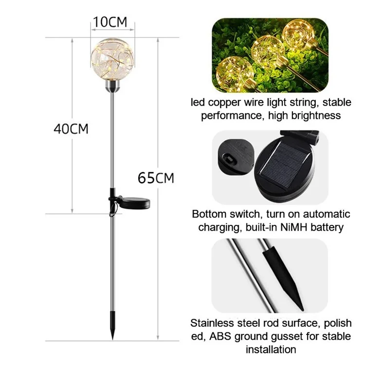 Lâmpada Solar de Caminho Esférica LED Iluminação de Jardim à Prova d'Água para Caminho, Quintal, Gramado - 10cm