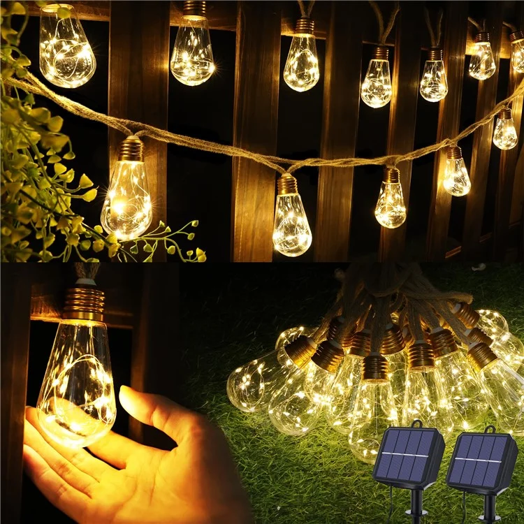 Waterproof Garden Lamp Hemp Rope Solar Patio Light with 16 Shatterproof Bulbs