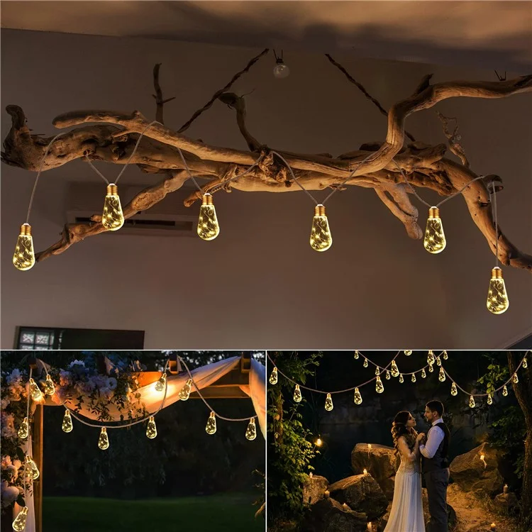 Waterproof Garden Lamp Hemp Rope Solar Patio Light with 16 Shatterproof Bulbs