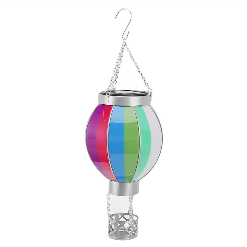 Solar Powered Hanging Lantern Outdoor Garden Hot Air Balloon Shape Patio Decor, Size S - Rainbow