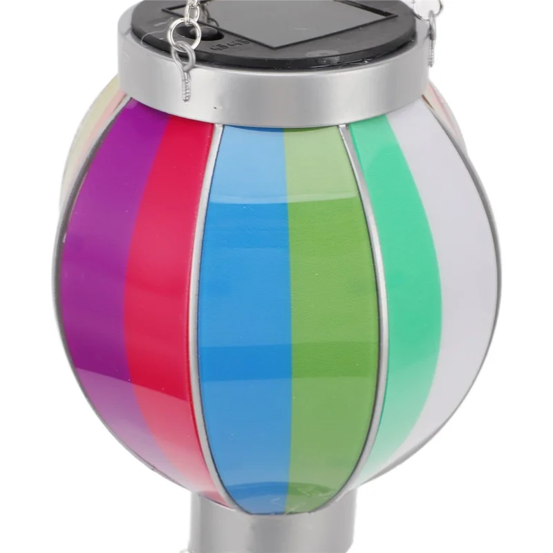 Solar Powered Hanging Lantern Outdoor Garden Hot Air Balloon Shape Patio Decor, Size S - Rainbow