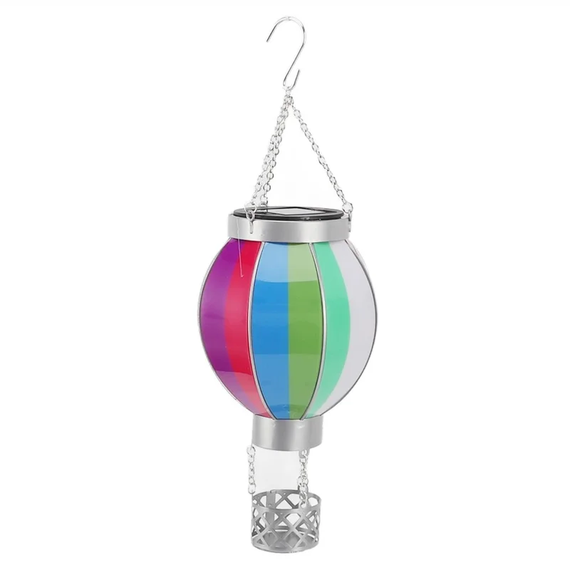Solar Powered Hanging Lantern Outdoor Garden Hot Air Balloon Shape Patio Decor, Size L - Rainbow