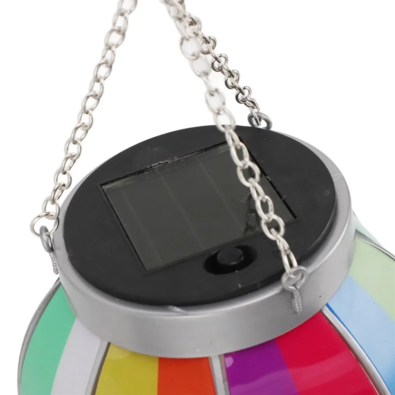 Solar Powered Hanging Lantern Outdoor Garden Hot Air Balloon Shape Patio Decor, Size L - Rainbow
