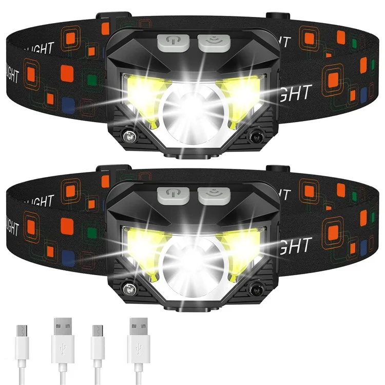 2 Lampes Frontales LED Rechargeables par USB avec Capteur de Mouvement, Étanches, avec Éclairage Rouge de Signalisation pour Pêche Nocturne en Extérieur