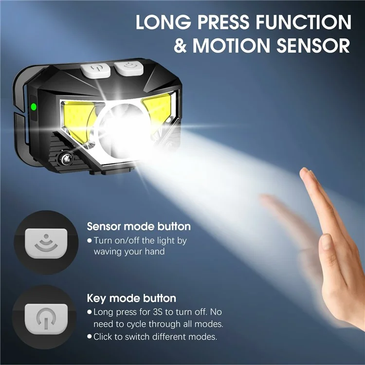 2 Lampes Frontales LED Rechargeables par USB avec Capteur de Mouvement, Étanches, avec Éclairage Rouge de Signalisation pour Pêche Nocturne en Extérieur