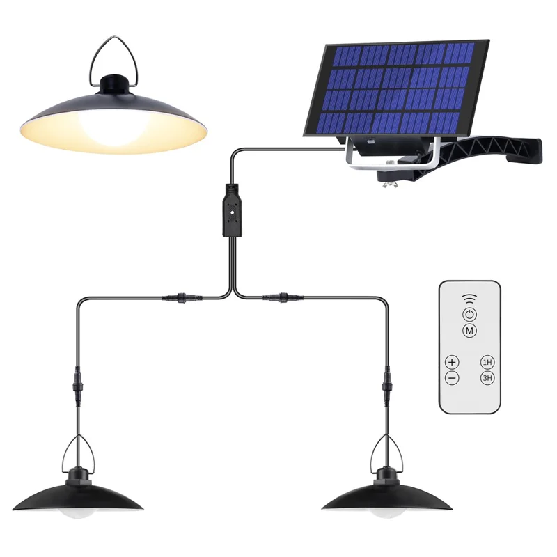 Lampada sospesa solare A2 con 70 LED a doppia testa, impermeabile per esterno, con telecomando - Luce bianca calda