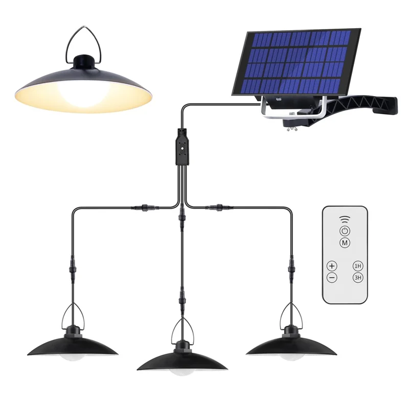 Lampada sospesa A2 105 LED a 3 teste alimentata a energia solare, impermeabile per esterno, con telecomando - Bianco caldo