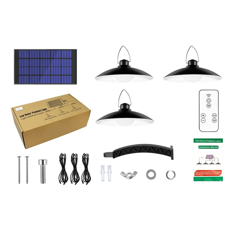 Lampada sospesa A2 105 LED a 3 teste alimentata a energia solare, impermeabile per esterno, con telecomando - Bianco caldo