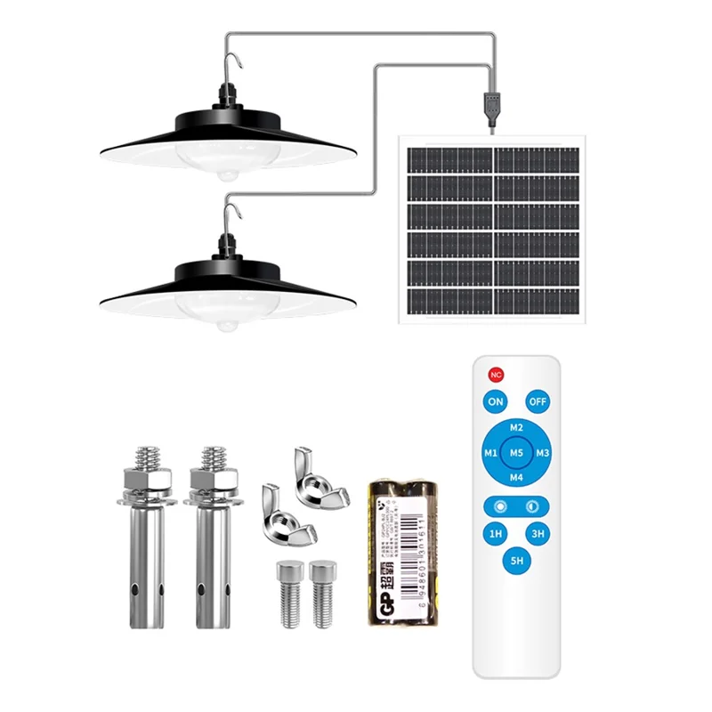 Style B 168 LED Dual Head Solar Powered Pendant Light IP65 Waterproof Outdoor Motion Sensor Lamp - Warm White