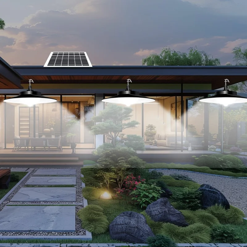 Style B 168 LED Dual Head Solar Powered Pendant Light IP65 Waterproof Outdoor Motion Sensor Lamp - Warm White