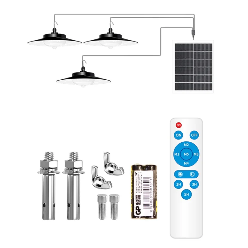 Style B 252 LED 3 Heads Solar Powered Pendant Light IP65 Waterproof Outdoor Motion Sensor Lamp - Warm White