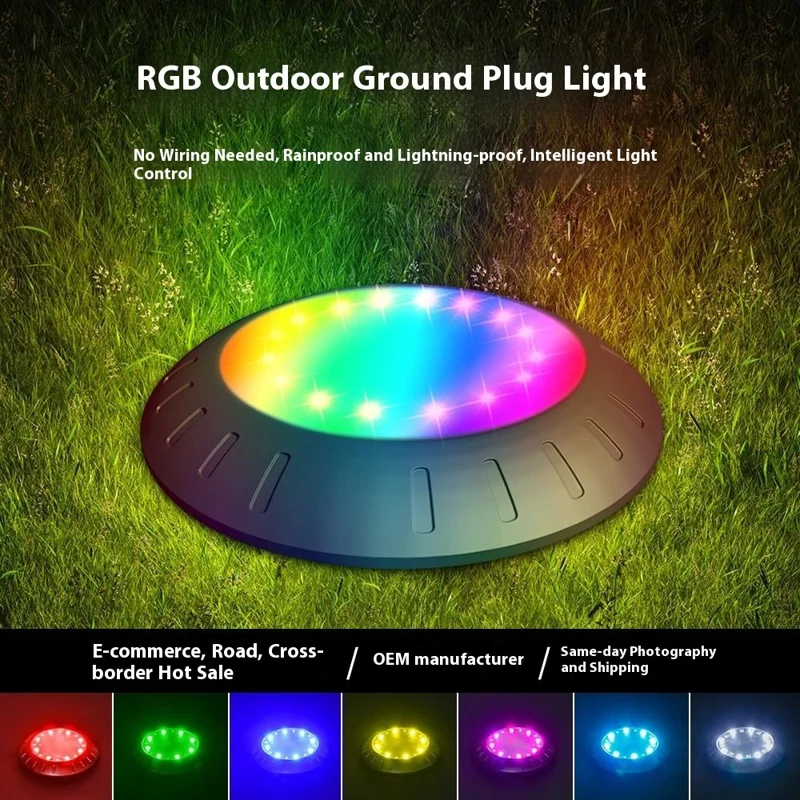 Lampada LED RGB a energia solare per giardino e paesaggio - Illuminazione per sentieri, impermeabile, decorativa per prato - RGB+Bianco freddo
