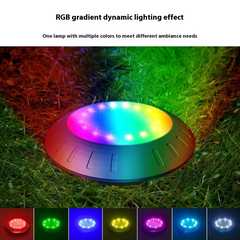 Lampada LED RGB a energia solare per giardino e paesaggio - Illuminazione per sentieri, impermeabile, decorativa per prato - RGB+Bianco freddo