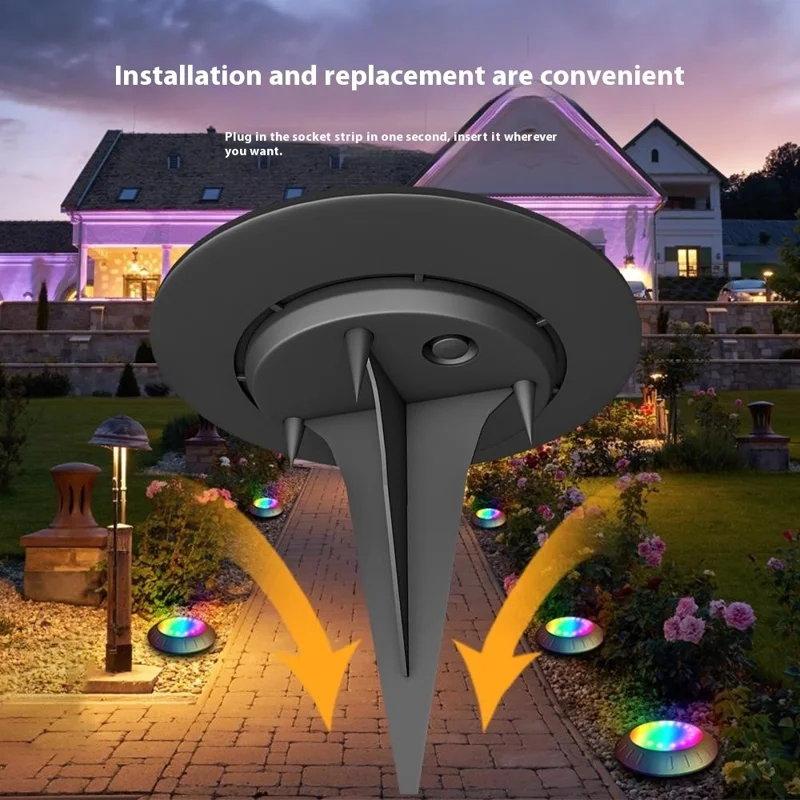 Lampada LED RGB a energia solare per giardino e paesaggio - Illuminazione per sentieri, impermeabile, decorativa per prato - RGB+Bianco freddo