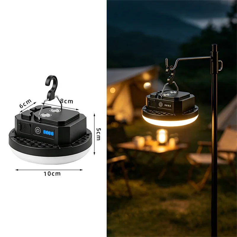 Lanterna da Campeggio Magnetica, Ricaricabile via Type-C, Luce LED di Emergenza con Gancio per Esterni - Nero