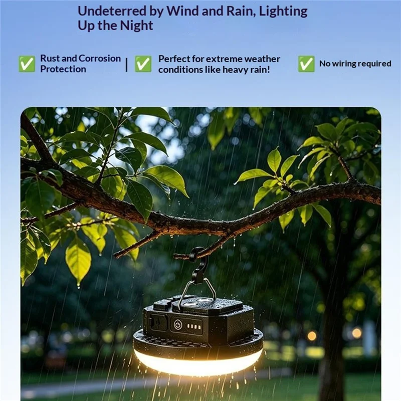 Lanterna da Campeggio Magnetica, Ricaricabile via Type-C, Luce LED di Emergenza con Gancio per Esterni - Nero