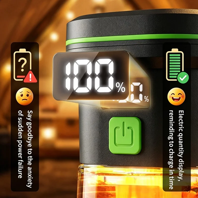 Linterna de Camping LY27, 7 Modos, 1500 mAh, Resistente al Agua IPX4, Recargable por USB-C, Luz LED para Camping al Aire Libre - Negro