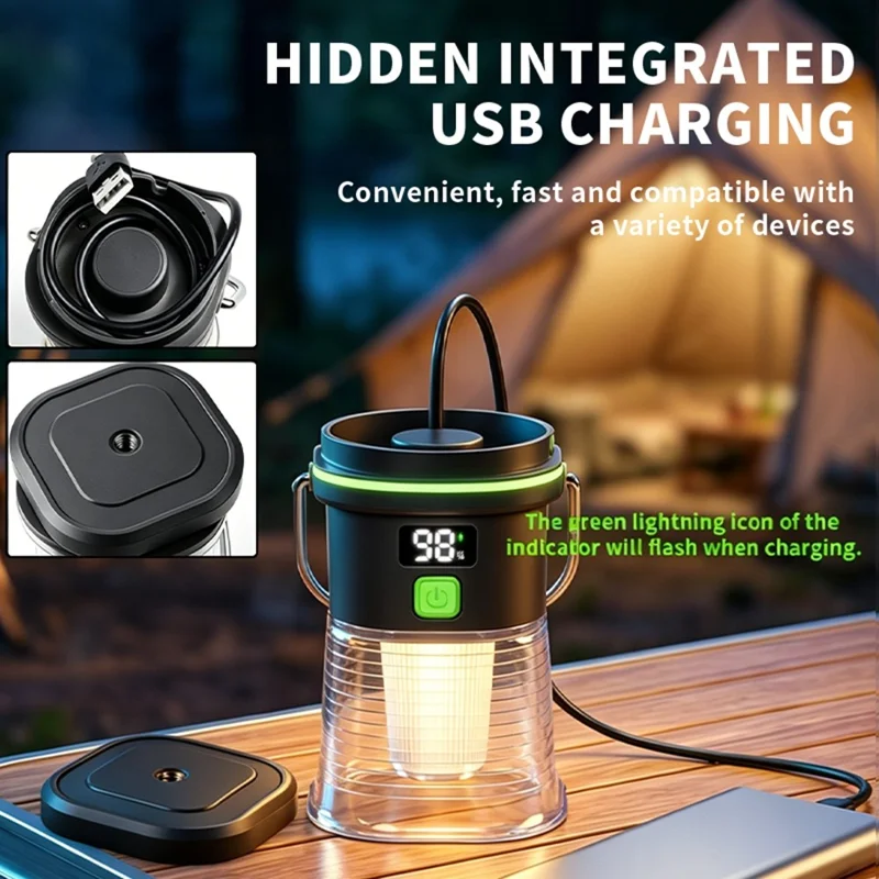 Linterna de Camping LY27, 7 Modos, 1500 mAh, Resistente al Agua IPX4, Recargable por USB-C, Luz LED para Camping al Aire Libre - Negro