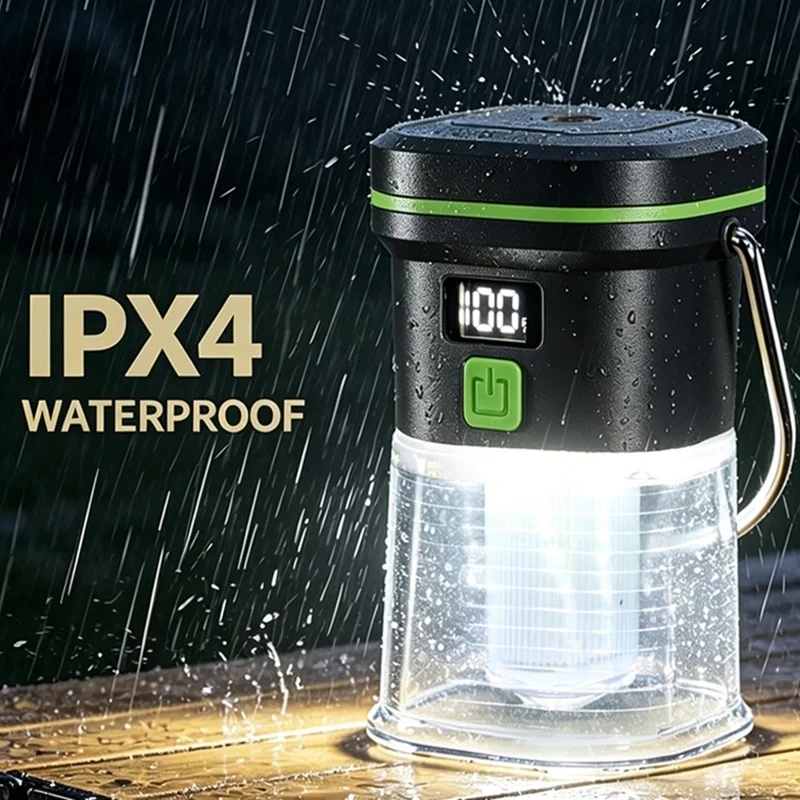 Linterna de Camping LY27, 7 Modos, 1500 mAh, Resistente al Agua IPX4, Recargable por USB-C, Luz LED para Camping al Aire Libre - Negro