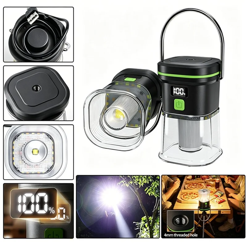 Linterna de Camping LY27, 7 Modos, 1500 mAh, Resistente al Agua IPX4, Recargable por USB-C, Luz LED para Camping al Aire Libre - Negro