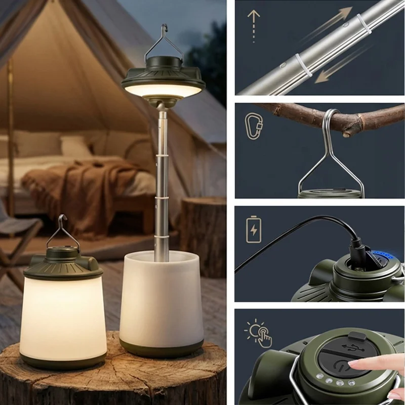 SQ-G26 360 Degree Rotatable Retractable Camping Lamp 2000mAh IPX4 Waterproof RGB Tent Light