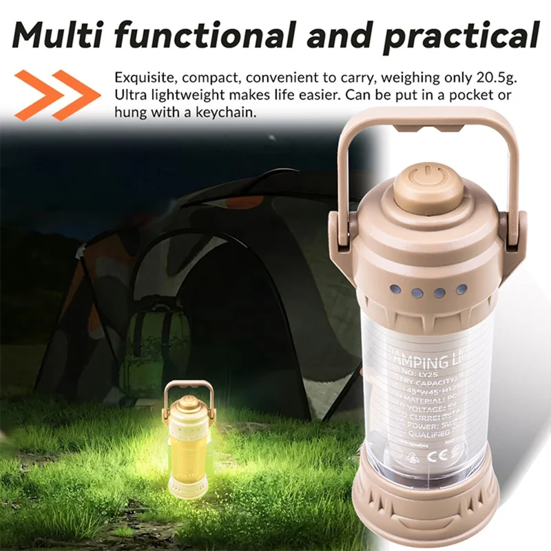LY25 LED Camping Lantern 1500mAh IPX4 Waterproof 6 Modes Rechargeable Flashlight for Outdoor - Khaki