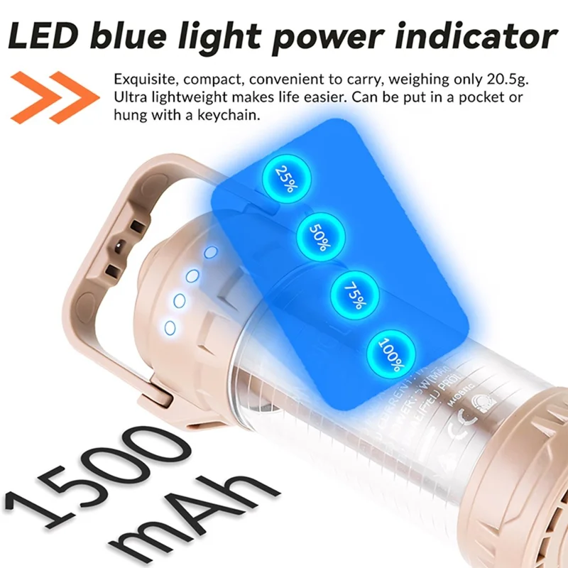LY25 LED Camping Lantern 1500mAh IPX4 Waterproof 6 Modes Rechargeable Flashlight for Outdoor - Khaki