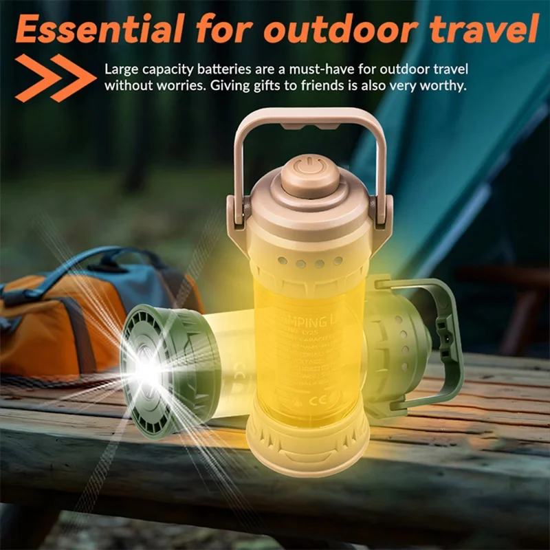 LY25 LED Camping Lantern 1500mAh IPX4 Waterproof 6 Modes Rechargeable Flashlight for Outdoor - Khaki