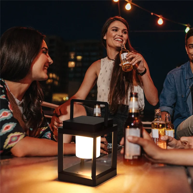 Portable Solar Camping Lantern IP44 Waterproof 3W LED 3-Level Touch Dimming USB Charging for Outdoor - Black